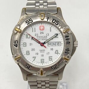 Wenger SAK Design Watch Men 39mm Day Date Military Swiss Made WR New Battery 8"